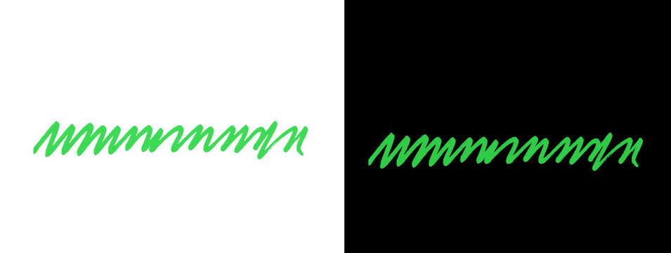 Glowing Green Scribbly Looped Lines Abstract Pattern on White and Black Dual Background