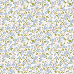 Seamless floral pattern, ditsy flowers with tiny floral ornaments on light background. small hand drawn, liberty flower pattern style, surface pattern design for fabric, textile, fashion print  © kurapika