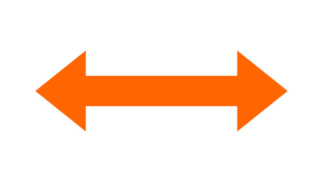Minimalist orange double sided arrow horizontal direction icon on transparent background