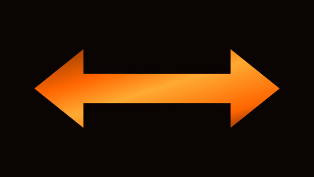Luxury 3D metallic orange double sided arrow horizontal direction icon on transparent background