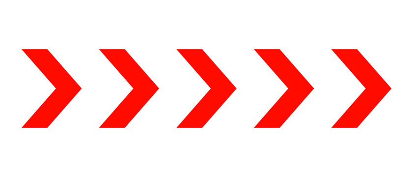 Red right direction chevron arrows sequence for navigation pointer flow element