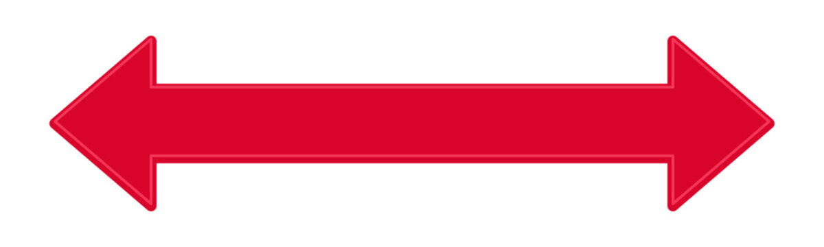 Minimal flat red horizontal double arrow icon pointing left and right