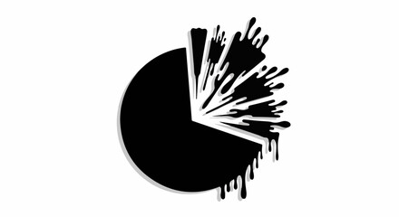 Naklejka premium Abstract black liquid exploding from a pie chart segment on white background