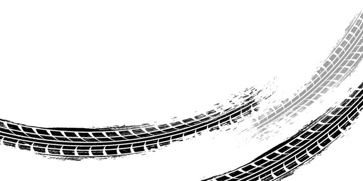 Vector illustration of winding car tire tread marks on a white background. Perfect for automotive design projects