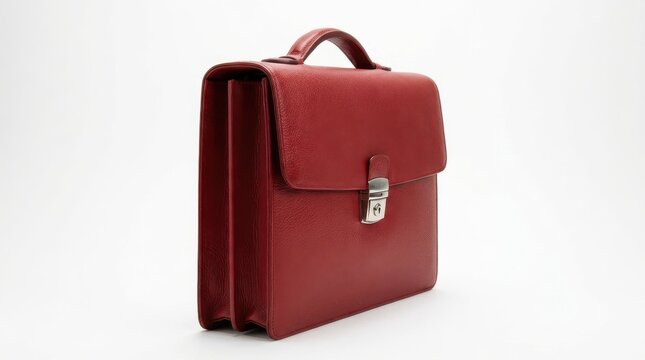 Classic textured red leather briefcase with briefcase, business