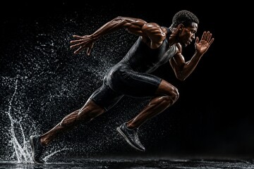 Fototapeta premium Athlete sprinting through water with dynamic motion splash