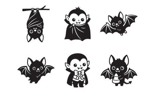 Kawaii Baby Bat Vector Graphics Pack, Cute Halloween Bat Clipart Bundle
