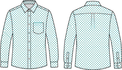 Mens polka dot long sleeve button down shirt technical sketch vector template front and back view © Md Atiar Rahman