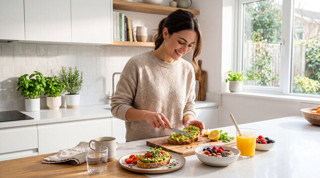 Woman preparing healthy breakfast in kitchen