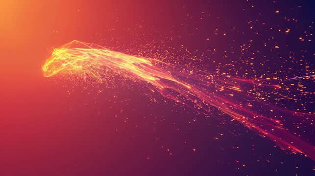 Blazing trail of comet figure on dark gradient background