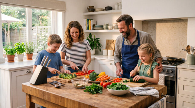 Family cooking together in the kitchen