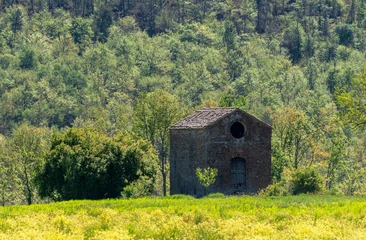 Gebäude vor der Kirchenruine der Zisterzienserabtei San Galgano, Abbazia San Galgano, Gotik, Chiusdino, Toskana, Italien © spuno