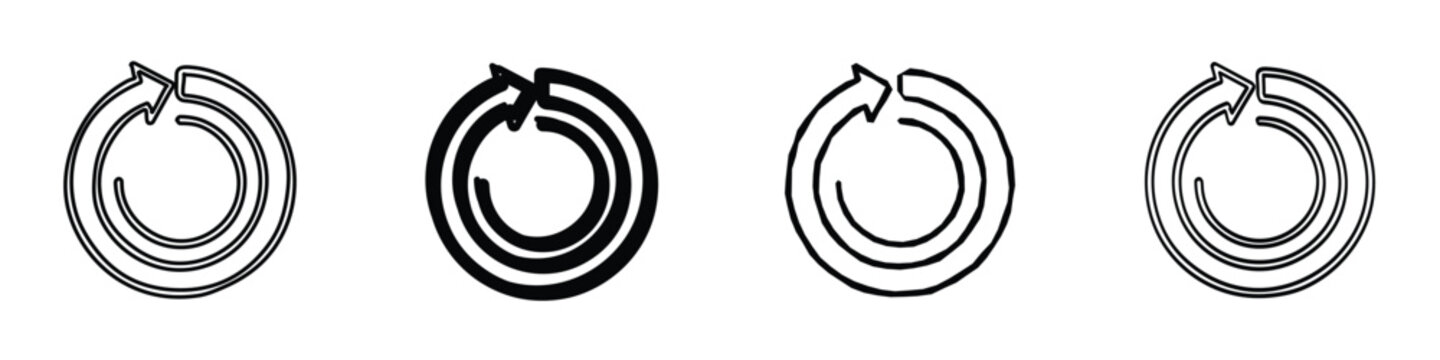 A set of four distinct circular arrow icons, each symbolizing refresh, reload, or repeat processes in a clean, graphic style
