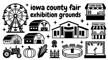county fairgrounds in iowa featuring exhibition halls livestock barns ferris wheel food booths judging arenas event stages and festive agricultural attractions creating a celebrated vector © samira