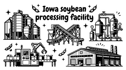 soybean processing facility in iowa featuring storage silos conveyor systems refining equipment packaging lines industrial warehouses and efficient agricultural manufacturing technology © samira