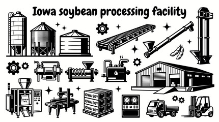 soybean processing facility in iowa featuring storage silos conveyor systems refining equipment packaging lines industrial warehouses and efficient agricultural manufacturing technology © samira