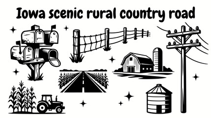 rural road in iowa featuring paved country highways wooden fences roadside mailboxes utility poles grain fields and traditional midwestern farmland creating an authentic agricultural transportation © samira
