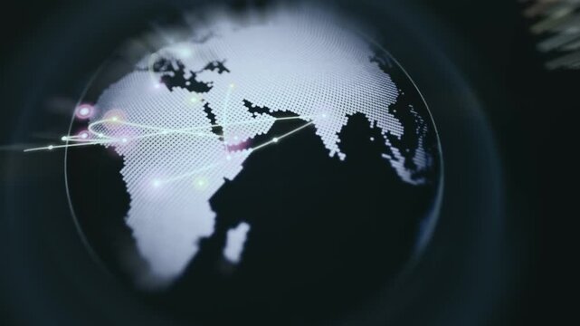 Glowing global food logistics network map on digital globe
