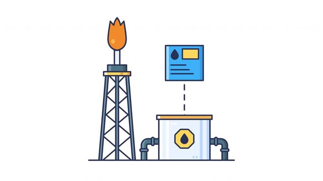 Flame stack refinery burning excess natural gas at industrial energy plant. Animated Icon Style. Seamless Looping Animation with Alpha Channel