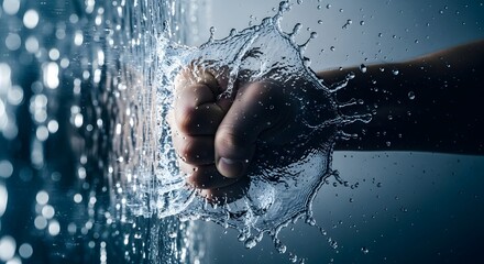Fototapeta premium Fist punching through water creating large splash