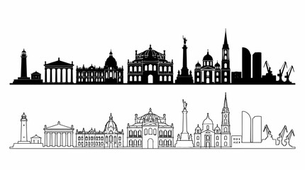 Fototapeta premium Odessa City Skyline Silhouette in Vector Outline and Solid Style