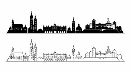 Obraz premium Krakow Poland Skyline Silhouette Vector Illustration