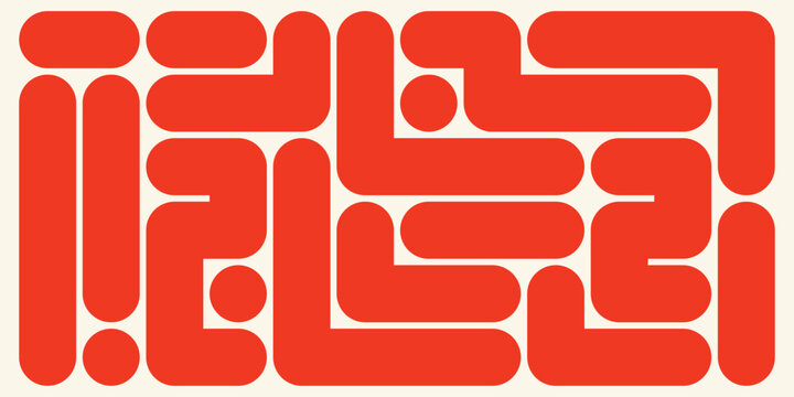 Orange maze pattern with rounded rectangular shapes on a white background creating an abstract design geometric graphic illustration vector
