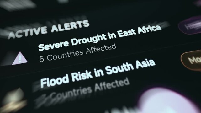 Active Alerts dashboard module from a Global Food Security monitoring dashboard