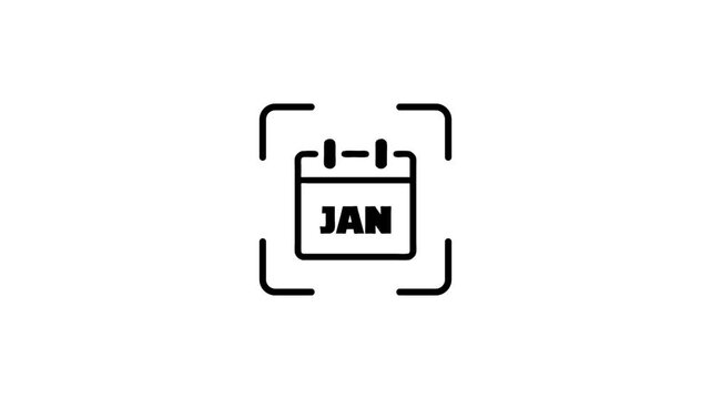 January calendar animation with scanning effect, black and white icon, event notification, schedule planning.