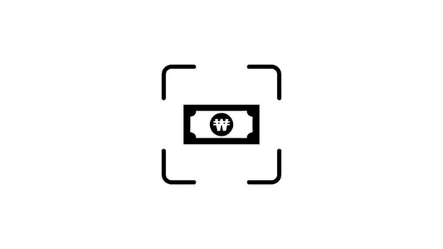 A motion graphic showing scanning korean won bill for secure financial transaction and digital payment via technology.