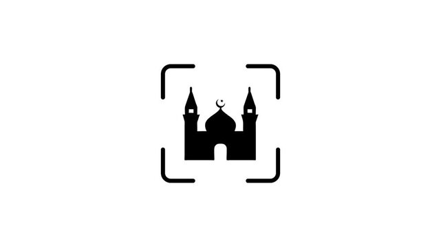 Abstract mosque symbol with dynamic green laser scanner effect for religious digital identification and orientation.