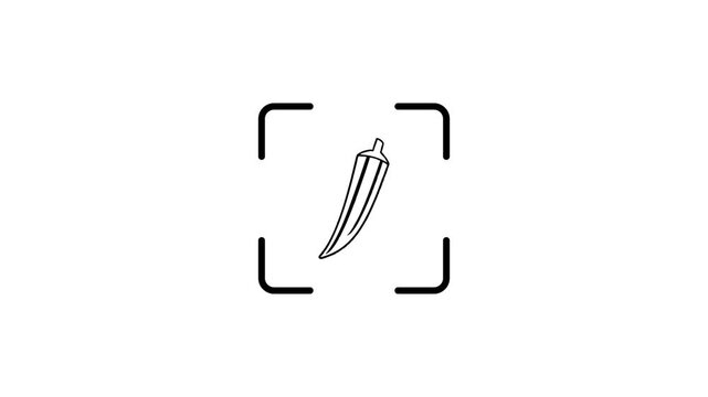 A motion graphic of a fresh okra being scanned by a green laser beam in a digital frame.