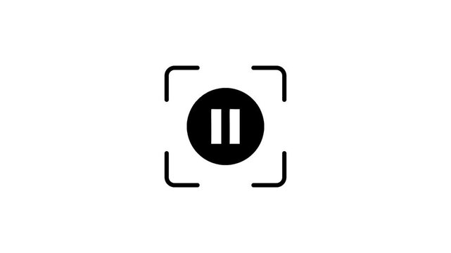 Animated pause button icon in focus frame, modern technology interface element, digital media control.