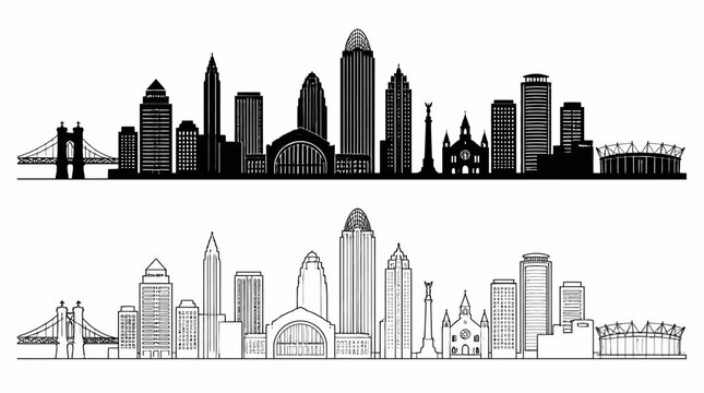 Cincinnati Skyline Silhouette and Outline Vector Illustration