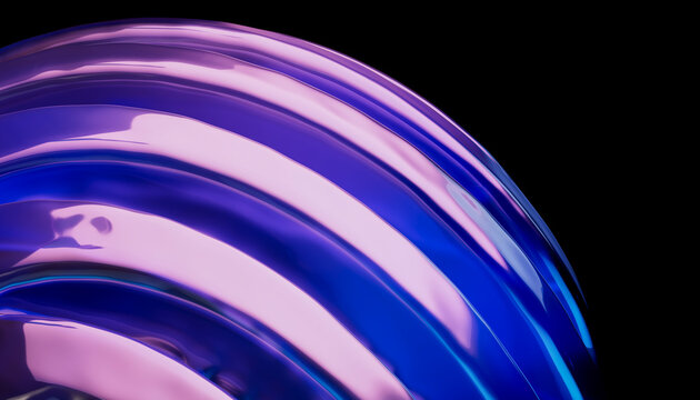 3D violet chrome curve frames a futuristic black wallpaper.