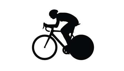Fototapeta premium Cyclist Silhouette Vector Illustration of Man Riding Bicycle, Black Biker Profile with Bike Wheel and Sport Cycling Design for Extreme Racing, BMX and Outdoor Recreation Concept