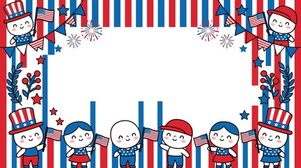 Fototapeta premium Patriotic children holding flags in a fourth of july festive frame