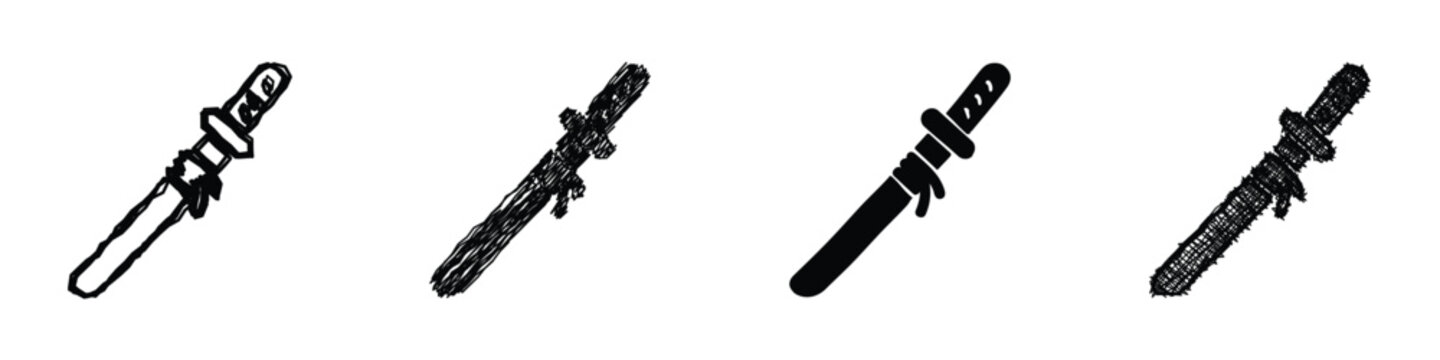 A set of four distinct artistic interpretations of the iconic Japanese katana sword, showcasing varied graphic styles and textures