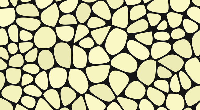 Voronoi pebble pattern with irregular shapes and black lines on a pale yellow background stones cells geometric abstract texture