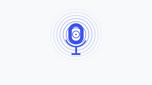 Minimalist podcast microphone animation with pulsing sound waves for audio branding