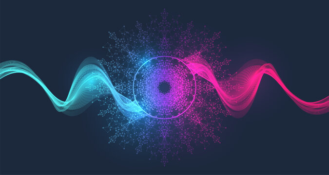 Quantum computer technology concept. Artificial intelligence. Big data algorithms visualization for business, science, technology, fintech, blockchain, digital innovation. Quantum vector illustration