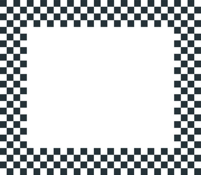 Checkered flag square border. Black and white racing motorsport pattern frame. Classic retro checkerboard frame. Seamless black and white checkered bounding box. Square chess tile