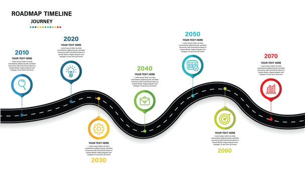 Business roadmap timeline infographic. Infographic template for business. 7 Steps Modern milestone diagram with road journey concept, presentation vector infographic.