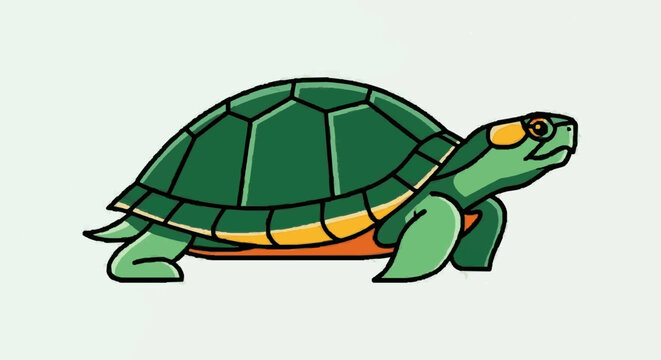 Cartoon Turtle with Bright Shell Patterns.