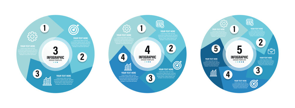 Circle arrows infographic set. Vector infographic template with 3-5 options diagram. Vector circle arrows for infographic.Template for cycling diagram,graph,cycle diagram,presentation and round chart.
