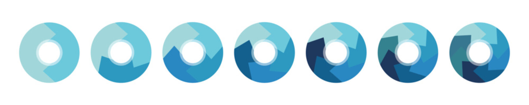 Colorful circle arrow charts. Multicolor spinning arrows, repeat circle and reload icon vector set. Circle arrows icon set. Business strategy workflow process infographic elements, circular diagrams.