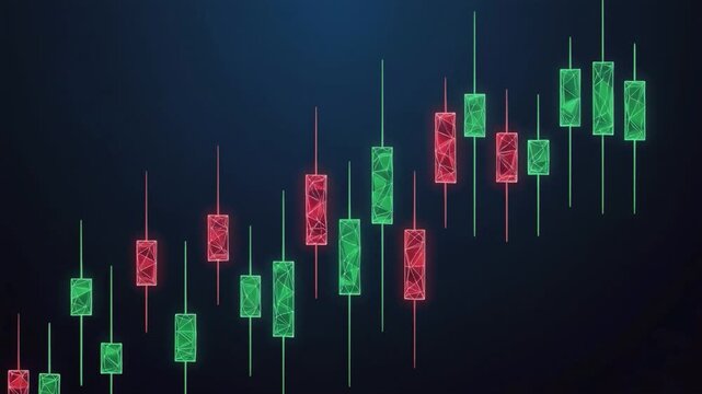 Neon data bars rising and falling in dark digital space graph chart