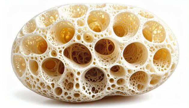 White Porous Sponge with Many Holes and Delicate Cellular Texture