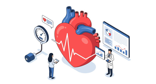 Heart health monitoring and analysis with medical professionals, beating pulse, vital signs