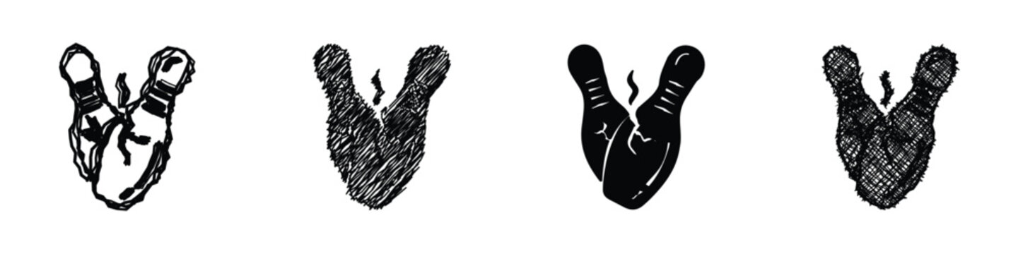 This collection showcases bowling pins rendered in various artistic interpretations, from sketch to silhouette, highlighting the dynamic nature of the sport